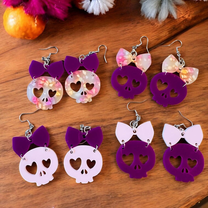 Halloween Skull and Bow Earrings