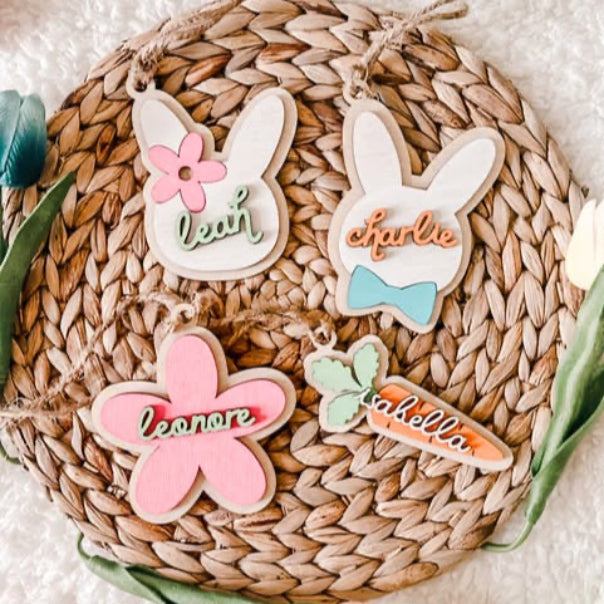 Personalized Easter Basket Tags – Bunny, Carrot & Daisy Designs