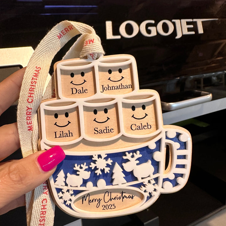 Personalized Marshmallow Hot Cocoa Mug Family Tree Ornament – Up to 12 Names