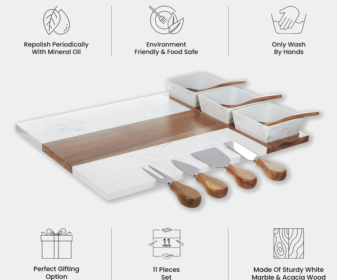Marble and Acacia Wood Set