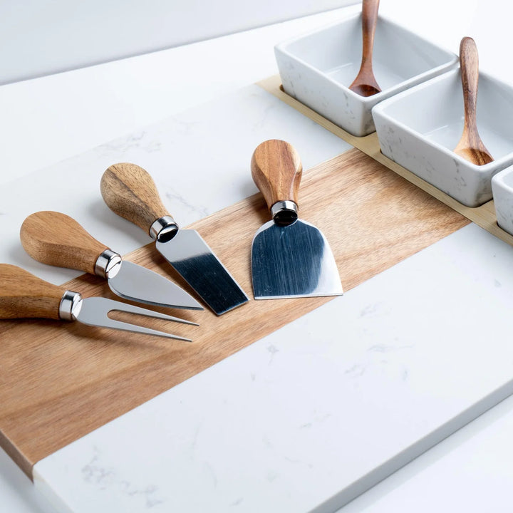 Marble and Acacia Wood Set