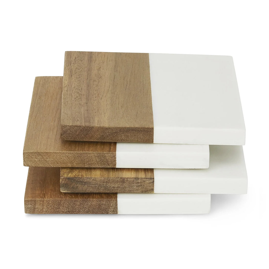 Marble and Acacia Wood Coasters  Set of 4 with Marble Stand