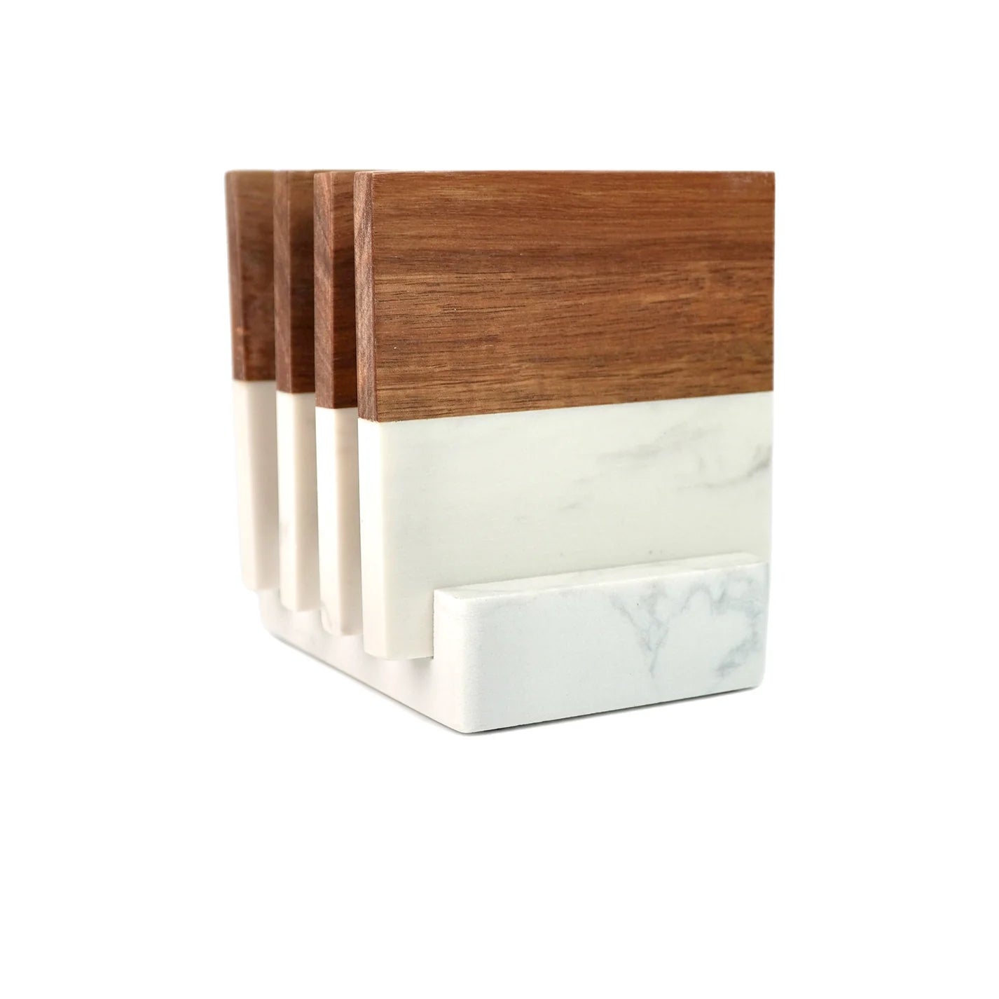 Marble and Acacia Wood Coasters  Set of 4 with Marble Stand