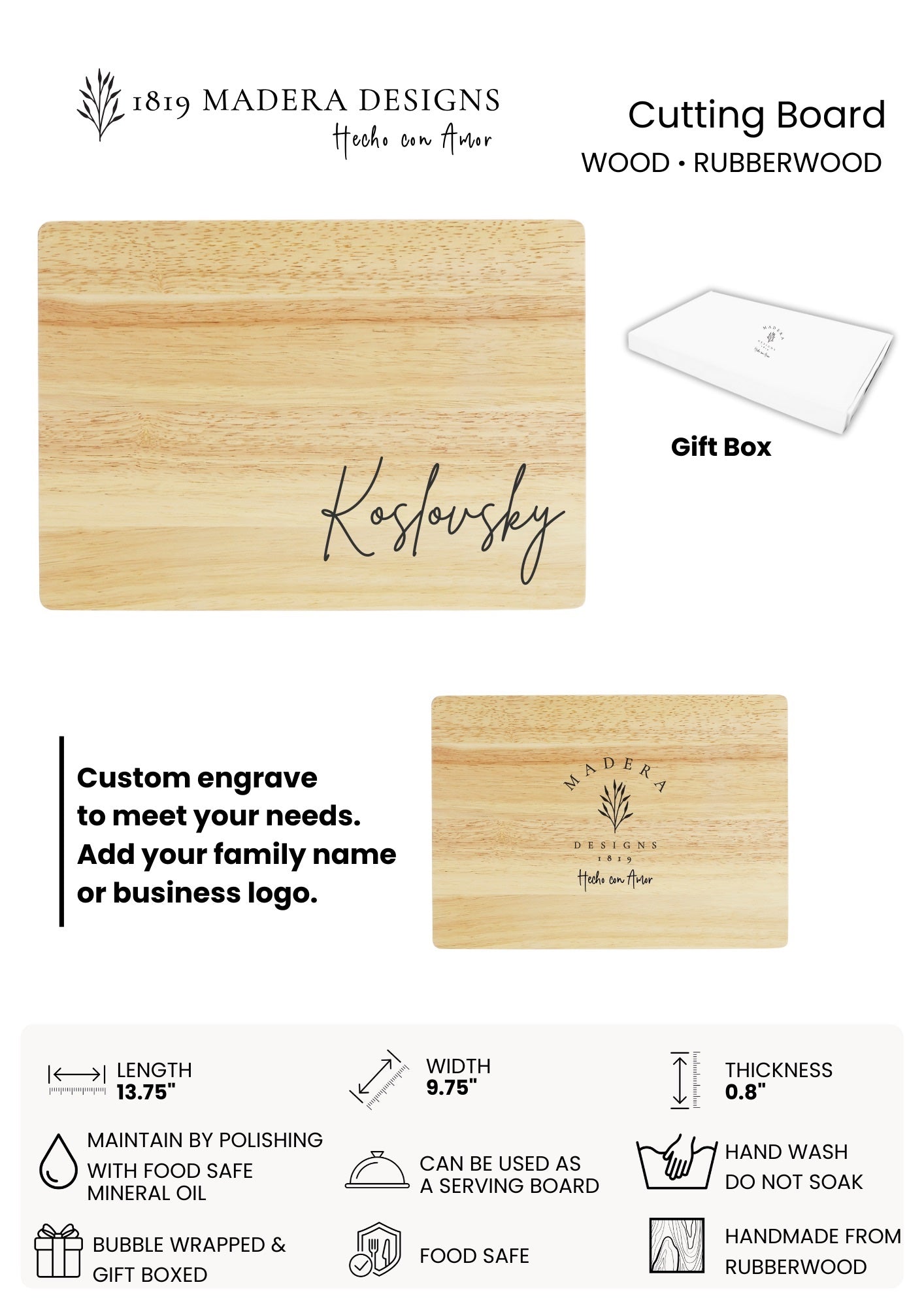 Rubberwood Cutting Board Eco-Friendly