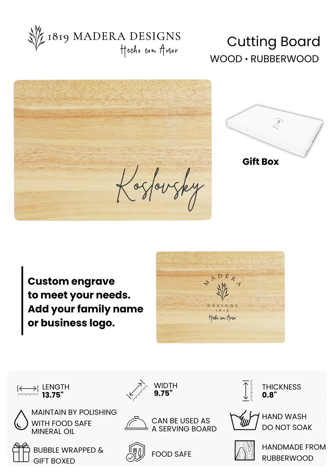 Rubberwood Cutting Board Eco-Friendly