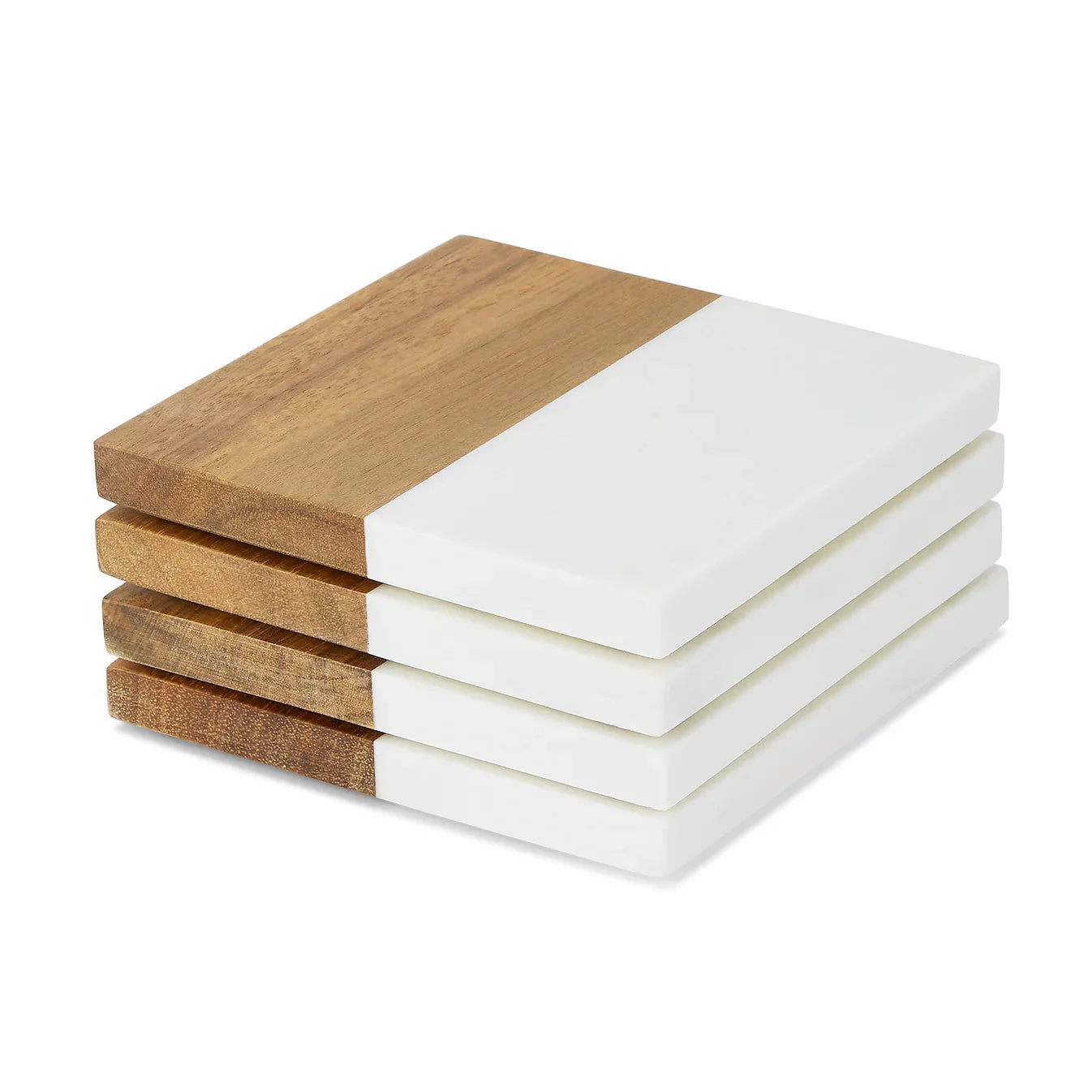 Marble and Acacia Wood Coasters  Set of 4 with Marble Stand