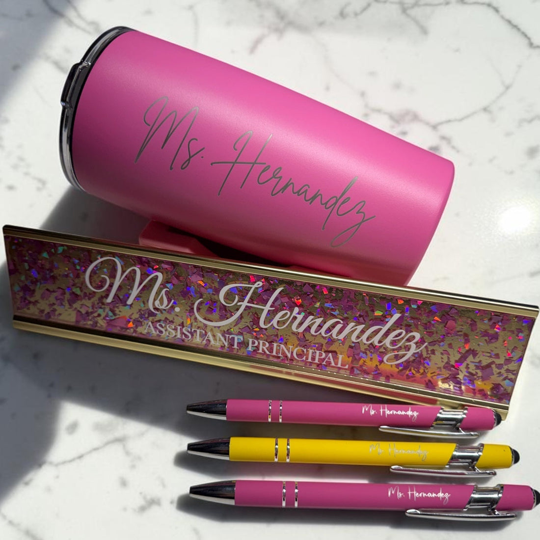 Teacher Bundle with Tumbler, Name Plate and Pens