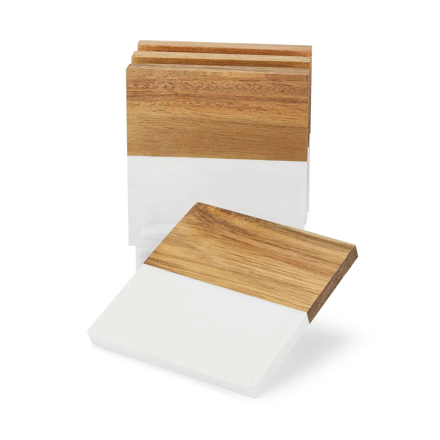 Marble and Acacia Wood Coasters  Set of 4 with Marble Stand